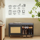 Anbuy Shoe Storage Bench for Entryway with Rattan Door, Rattan Shoe Rack Bench entryway Bench, Shoe Cabinet with Soft Cushion, Holds 300 lb, 31.5 x 13.78 x 19.1 inches (Black) Anbuy
