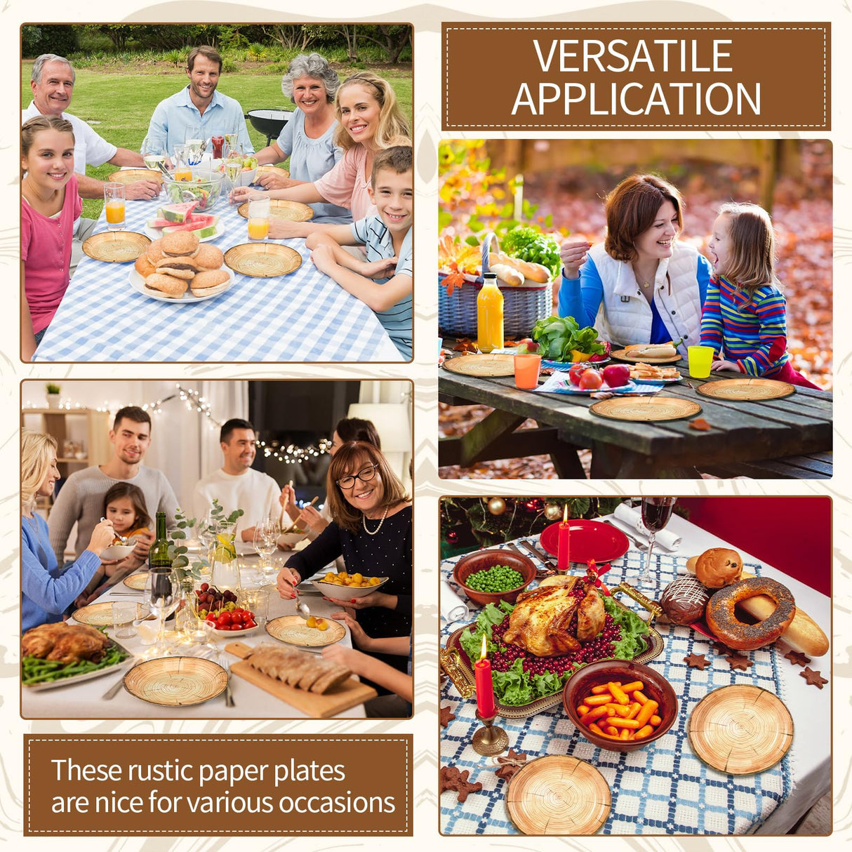 Tioncy 100 Pcs Wood Grain Paper Plates 7" 9" Rustic Wood Slice Plate Farmhouse Round Disposable Dinner Plate for Woodland Baby Shower Lumberjack Birthday Party Supplies(wood Grain, 100 Pieces) Tioncy