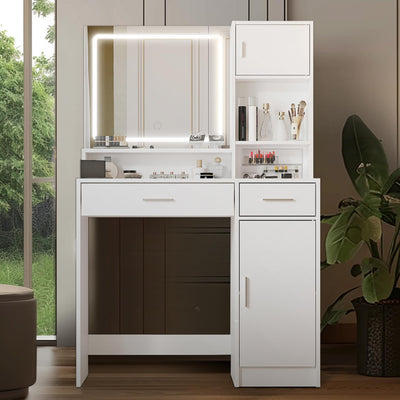 MIRROTOWEL Vanity Desk with Mirror and LED Light Strip,Dressing Table with Large Drawer, 3 Level Storage Dresser & 3 Lighting Modes Adjustable Brightness, Suitable for Bedroom