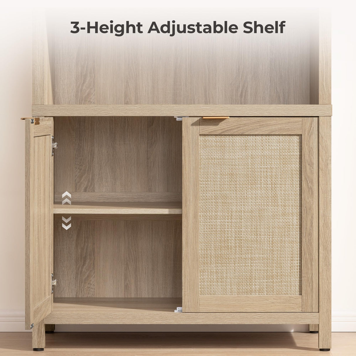 SICOTAS Book Shelf Arched Cabinet Bookshelf Arch 84.2" Tall Bookcase 5 Tier Large Bookshelves with Doors Storage Rattan Boho Wide Book Shelves Case for Living Room Kitchen Office Bedroom Library SICOTAS