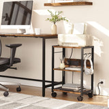 MAHANCRIS Industrial Printer Cart, 3-Tier Mobile Printer Stand, Rolling Cart with Power Outlets and USB Ports, Home Printer Stand with 2 Hooks, for Office, Living Room, Rustic Brown PTHR40E01Z MAHANCRIS