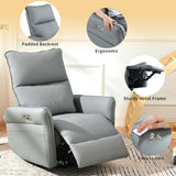 KEIKI 270 Degree Power Swivel PU Leather Power Recliner Chair, Nursery Recliners, Home Theater Recliner Chair, Rocking Chair Electric Glider Reclining Sofa with USB Ports, Blue Gray KEIKI