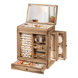 Honiway Jewelry Box for Women, 5 Layer Rustic Wooden Jewelry Organizer with Glass Window, 4 Drawers, Mirror, Large Jewelry Storage Display for Earrings Rings Necklaces Bracelets (Rustic Brown) Honiway