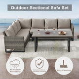 Belord Outdoor Sectional Furniture with Swivel Rocker Chair, 10 Pieces Wicker Patio Furniture Sets with Ottoman L Shaped Sofa Coffee Table Grey Cushion Belord