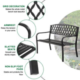 50-Inch Garden Bench,Park Outdoor Bench Metal Bench Clearance Yard Porch Chair with Steel Frame Outdoor Furniture for Backyard Entryway Deck Lawn, Black FDW
