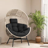 Tangkula Oversized Egg Style Chair, Wicker Stationary Patio Egg Chair w/Cushions & Headrest, Heavy-Duty Metal Frame, Patio Lounge Basket Sofa Chair for Yard, Porch, Living Room Tangkula