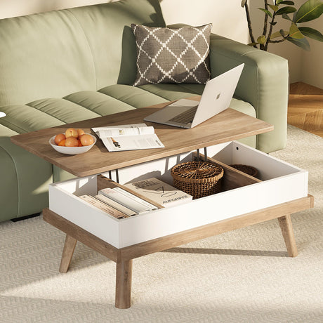 Meilocar Wood Coffee Table, Lift Top Coffee Table with Hidden Compartment, Coffee Table for Living Room Reception Room, 39.4in L, Ivory Meilocar