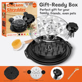 Chicken Shredder Tool Twist Large with Brush, 10" Pro Visible Kitchen Meat Shredder Grinder Machine, Strong Anti-Slip Base, Ergonomic Handle, BPA Free, Suitable for Steak Pork Chicken Breast (Black) Beiyunee