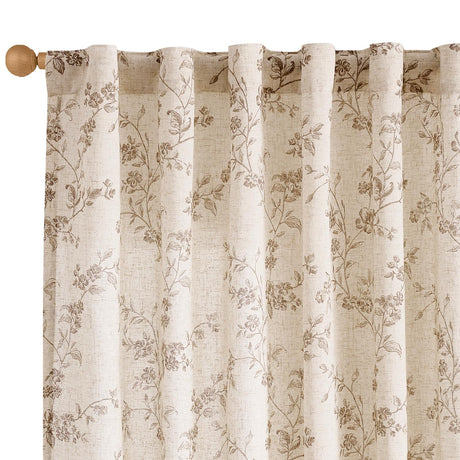 Lazzzy Taupe Floral Linen Curtains 84 Inch Farmhouse Curtain Back Tab Drapes for Living Room Bedroom Light Filtering Vintage Rod Pocket Curtains Fall Decorations for Home, 2 Panels, Taupe on Beige Lazzzy