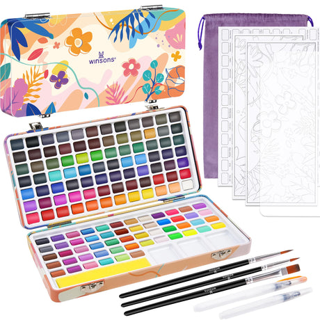 138 Colors Watercolor Paint Set, Travel Watercolor Set with Mini Palette, Brushes, and Watercolor Sheets– Non-Toxic, High-Pigment Art Supplies for Artists, Amateur Hobbyists and Painting Lovers WINSONS