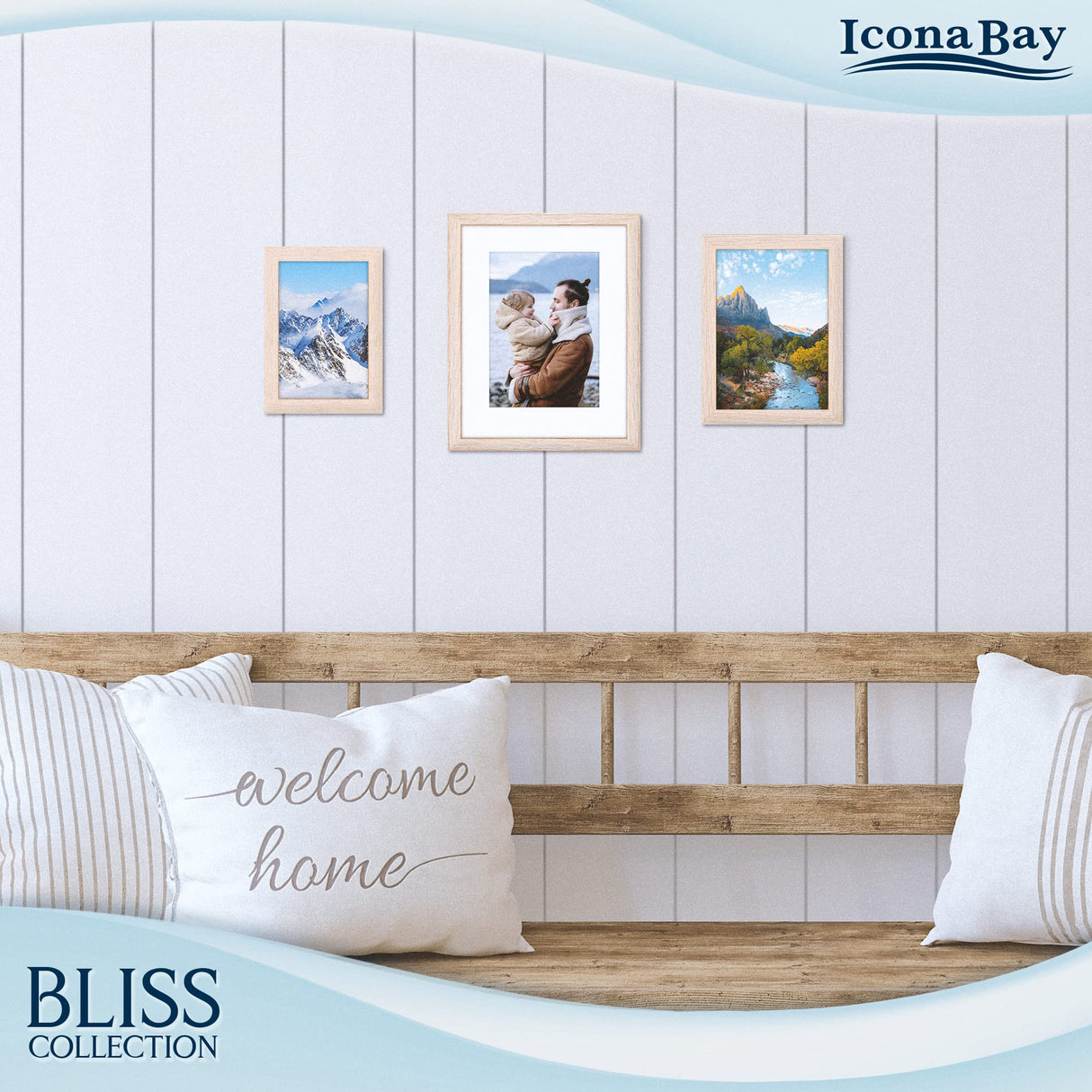 Icona Bay 8x10 Light Oak Picture Frame with Removable Mat for 5x7 Photo, Modern Style Wood Composite Frame, Table Top or Wall Mount, Bliss Collection Icona Bay