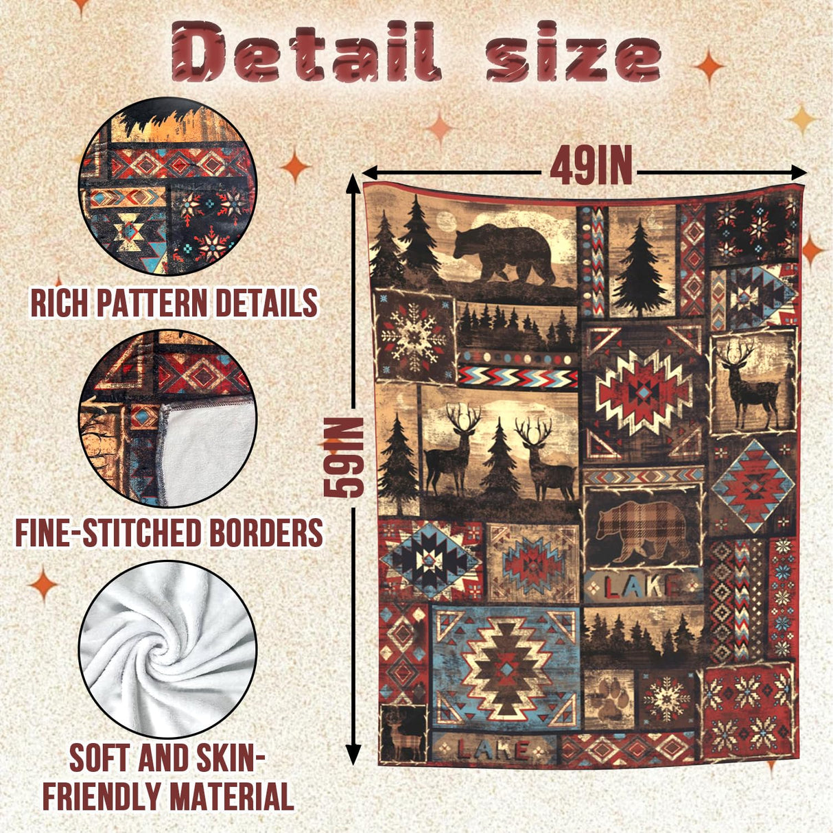 Blanket Cabin Rustic Bear Deer Throw Blanket Lodge Moose Soft Warm Velvet Blanket Lightweight Bed Blanket Farmhouse Home Decor Fleece Blanket Sofa Blanket Luxurious Gift for Men Women KAPLIPE