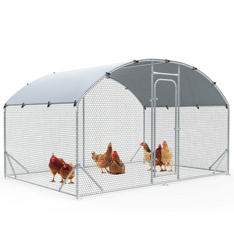 Veehoo Large Metal Chicken Coop for 6-10 Chickens, Walk-in Chicken Run Outdoor Duck Pens Rabbit Cage with Water-Resident and Anti-UV Cover for Outside,Backyard and Farm, 6.5' L x 9.8' W x 6.5' H Veehoo