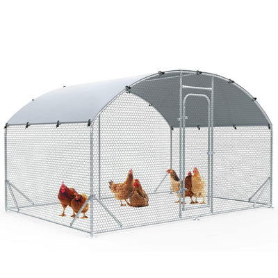 Veehoo Large Metal Chicken Coop for 6-10 Chickens, Walk-in Chicken Run Outdoor Duck Pens Rabbit Cage with Water-Resident and Anti-UV Cover for Outside,Backyard and Farm, 6.5' L x 9.8' W x 6.5' H