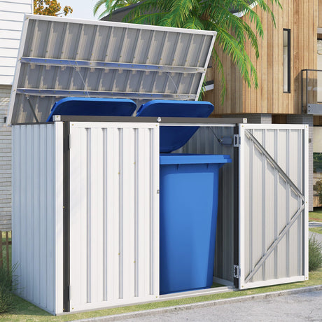 AECOJOY Outdoor Trash Can Storage Shed, 46 Cu.Ft White Trash Can Storage Shed Outdoor Horizontal Storage Cabinet Waterproof, Garbage Can Storage Bicycle Sheds & Outdoor Storage Clearance AECOJOY