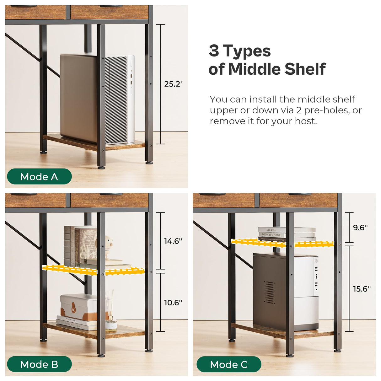 Huuger Computer Desk with 6 Drawers, 54 Inch Office Desk with Shelves, Reversible Gaming Desk, Corner Desk with Storage, Work Desk for Home Office, Study, Living Room, Rustic Brown Huuger