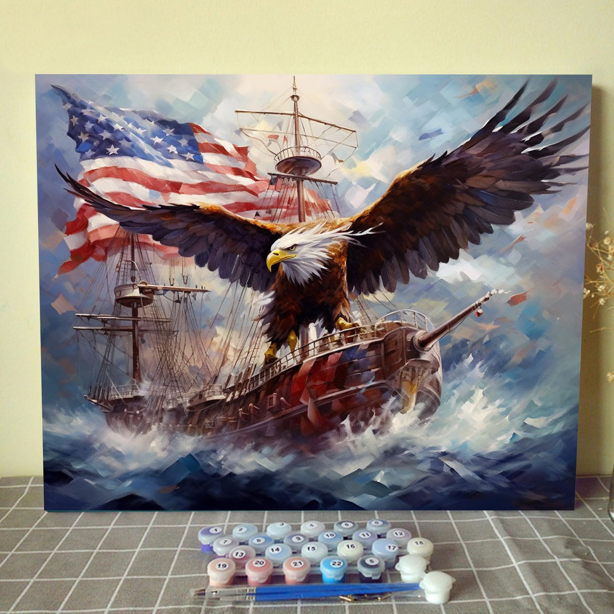 Tucocoo Warship Paint by Numbers for Adult,Painting Kits for Adults Sea Eagle Paint by Numbers Handmade Hanging Patriotic Acrylic Painting Kit Canvas Decor Artwork Home Wall Decor 16x20inch Frameless Tucocoo