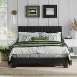 AILUNWALL Full Size Bed Frame, Velvet Upholstered Platform Bed with Adjustable Tufted Headboard, Sturdy Frame and Slats, Noiseless, No Box Spring Required, Easy to Assemble, Black AILUNWALL