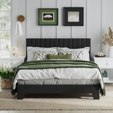 AILUNWALL Full Size Bed Frame, Velvet Upholstered Platform Bed with Adjustable Tufted Headboard, Sturdy Frame and Slats, Noiseless, No Box Spring Required, Easy to Assemble, Black AILUNWALL