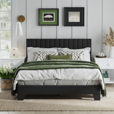 AILUNWALL Full Size Bed Frame, Velvet Upholstered Platform Bed with Adjustable Tufted Headboard, Sturdy Frame and Slats, Noiseless, No Box Spring Required, Easy to Assemble, Black