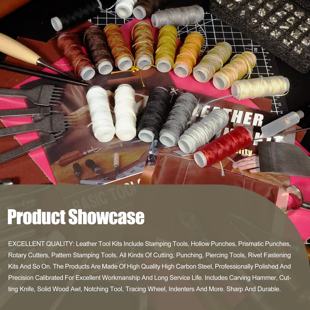 ESMING Leather Tooling Kit Craft Tools Leather Working Kit with Cutting Mats Crafts Enthusiast Professional Tool Set Custom Handbag Engraving Punching Sewing Stamping Sanding Tools ESMING