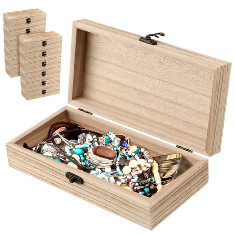 MUKLEI 12PCS Unfinished Wooden Boxes, 7.8 x 3.9 x 1.9 Inches Rectangle Wood Box with Hinged Lids, Small Storage Box for Crafts, Jewelry MUKLEI