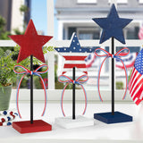 4th of July Tiered Tray Decor Wooden Star Set, 3 Pcs Memorial Day Table Decorations, Rustic Patriotic Tabletop Home Decor, Red White and Blue Decorations for Home (Retro) Hedeey