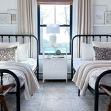 BOLUO White Nightstand with Charging Station, LED Night Stand with 2 Fabric Drawers, Bedside Table with USB Ports and Outlets, Nightstand for Bedroom Modern BOLUO