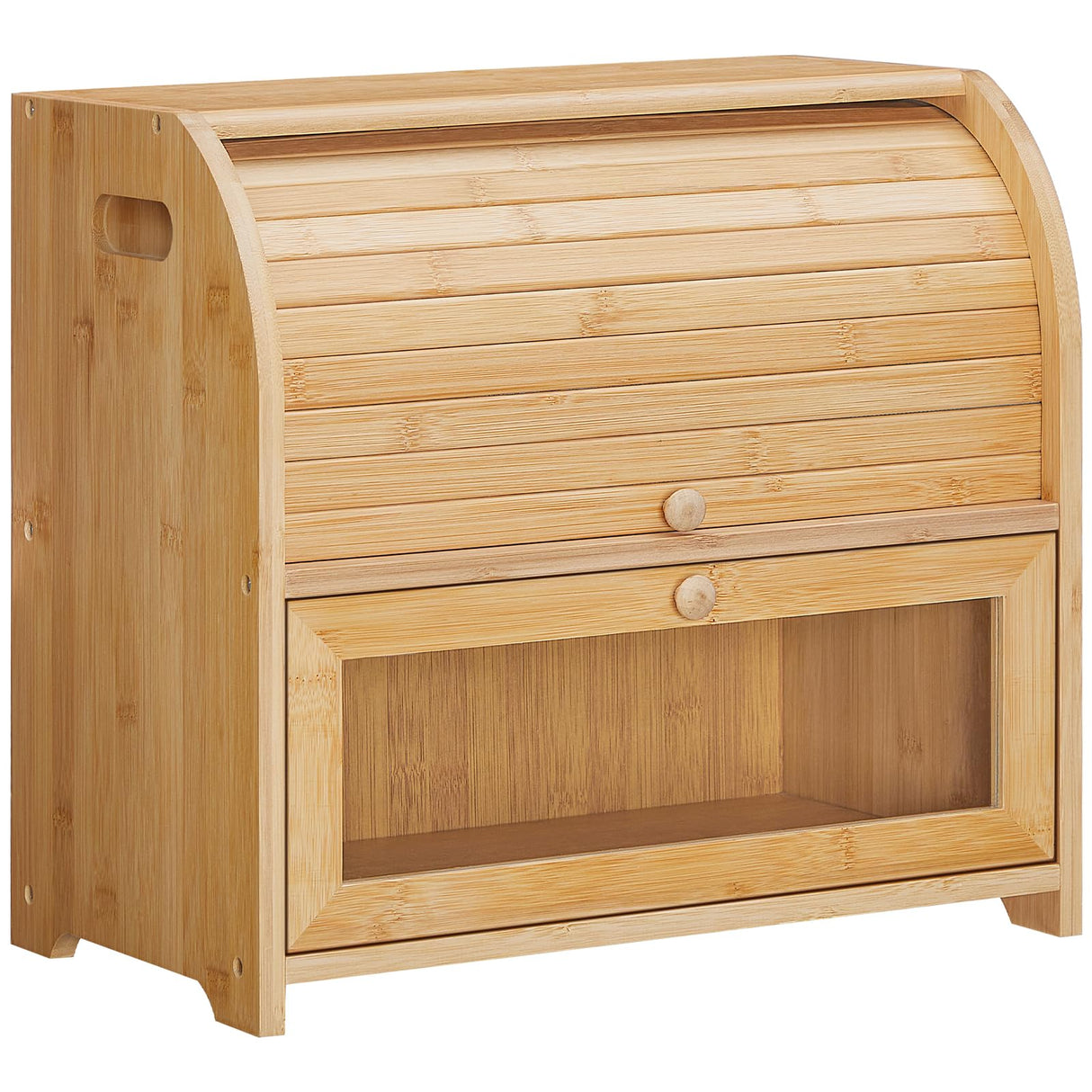 HOOBRO Bread Box, Natural Bamboo Bread Box for Kitchen Countertop, 2 Tier Roll-Top Bread Bin, Food Storage Box, Storage Cabinet, for Kitchen, Dining Room, Natural YL13MB01 HOOBRO
