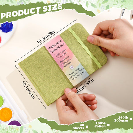 40 Sheets Watercolor Journal 4x6”, 140 lb/300 GSM Watercolor Sketchbook Cold Press Watercolor Paper Watercolor Notebook for Painting, Drawing Prudiut