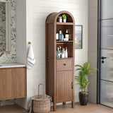 Lxsxlome 64" Tall Bathroom Storage Cabinet with Adjustable Shelves,Tall Narrow Arched Freestanding Tower Cabinet with Fluted Doors and Drawers,Space Saving Organizer for Bathroom Living Room (Walnut) Lxsxlome