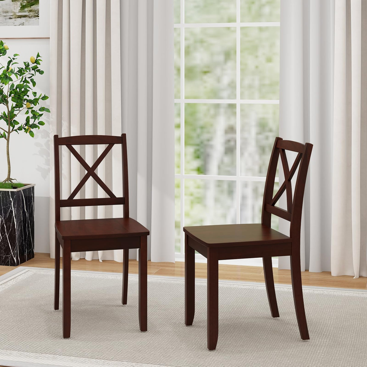 Giantex Wood Dining Chairs Set of 4, Armless Kitchen Chairs w/Rubber Wood Legs & Curved Backrest, Farmhouse Cross Back Diner Chairs, Wooden Side Chairs for Home Dining Room, Load 400 LBS, Brown Giantex