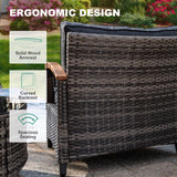 MEISSALIVVE 9-Piece Outdoor Patio Furniture Set, Half-Moon Curved Sectional Set with Wood Armrests, Patio Conversation Set, Tempered Glass Coffee & Side Tables (Grey) MEISSALIVVE