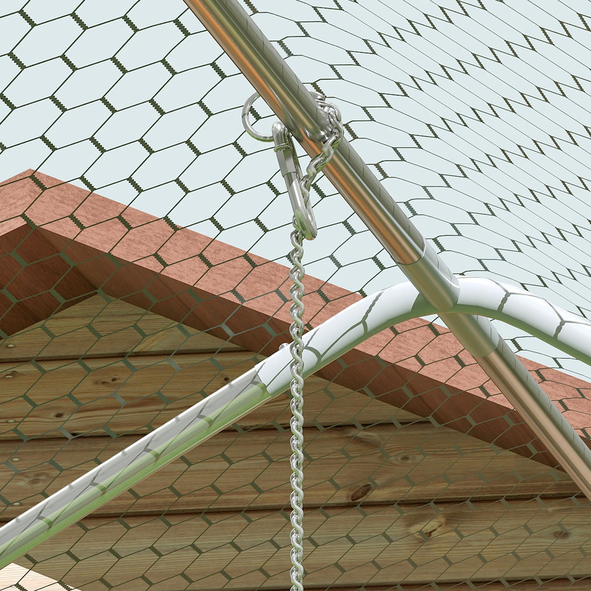 PawHut Chicken Run, Large Metal Chicken Coop w/Waterproof & Anti-UV Cover, Feeding Door, Hanging Feeder, Perch, Walk-in Poultry Cage for Outdoor, Yard, Farm, for 24-30 Chickens, 9.8' x 26.2' x 6.4' PawHut