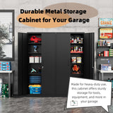 Oasecrilio Metal Storage Cabinet with 5 Adjustable Shelves, Garage Storage Cabinet with Lock, Kitchen Pantry Storage Cabinet, File Storage Cabinet, Filing Cabinets for Home Office, 71'H, Black Oasecrilio