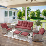 5 Piece Patio Rocking Chairs Furniture Set - Outdoor Wicker Furniture with Ottomans and Side Table, Rattan Conversation Bistro Set for Porch Balcony Backyard Belord