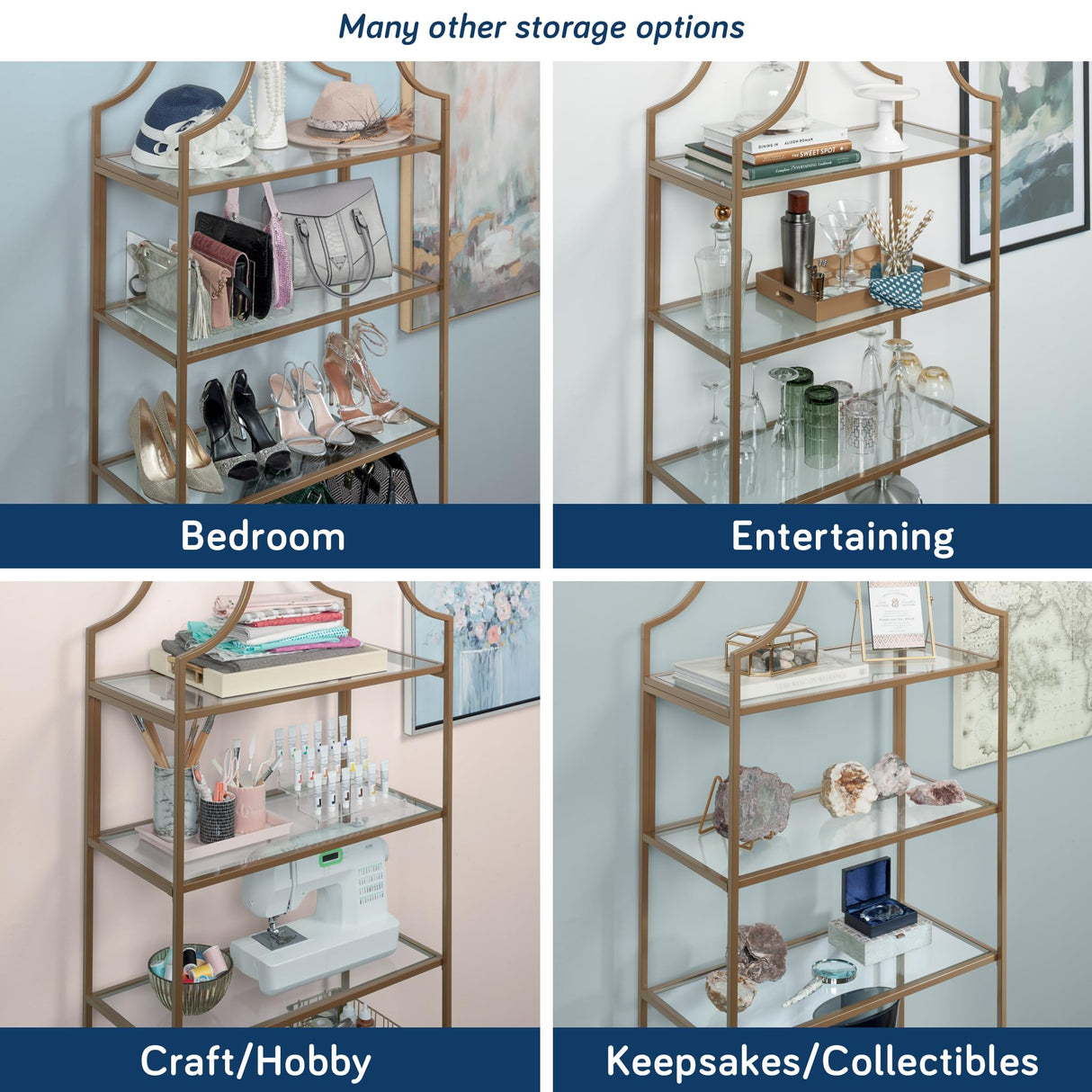 Sauder International Lux Bookcase/ book shelf, Satin Gold finish Sauder