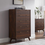 T4TREAM Fluted 5 Drawers Dresser, 48" Tall Modern Chest of Drawers, Curved Profile Design, Wood Drawer Organizer for Bedroom, Living Room, Hallway, Entryway, Dark Walnut T4TREAM