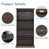 HIUU Brown Glass Display Curio Cabinet with Glass Doors,Brown Showcase Display Cabinet,Shelves with Flip-Up Glass Doors,Farmhouse Barrister Bookcase HIUU