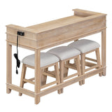 VilroCaz Natural 4-Piece Counter Height Dining Set with USB Port and Upholstered Stools VilroCaz