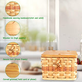 Primo Lines Recipe Box, Bamboo Recipe Organizer with 2 Slots Cellphone Stand, Kitchen Wooden Recipe Holder with 25 Recipe Cards 4"x6" and 12 Dividers, Wicker Picnicbasket Box Set Primo Lines