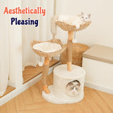 KONELCARE Natural Wood Cat Tree- Modern Cat Tower for Large Cat, 2 Baskets KONELCARE