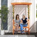 HAPPYGRILL Patio Garden Arbor with Bench, Wooden Garden Arch w/Pergola & 2 Trellises for Climbing Plants Vines Grapes, 48''W x 75''H 2-Person Outdoor Bench for Wedding Party Ceremony Backyard HAPPYGRILL