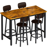 Lamerge Rustic Brown Industrial Dining Table Set for 4 with PU Upholstered Stools Lamerge