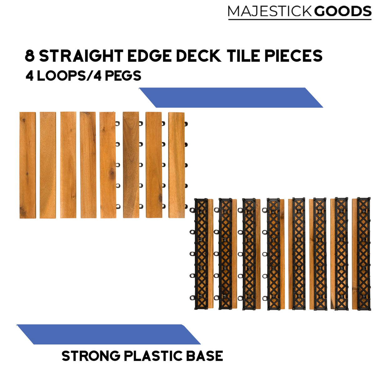 Edges for Interlocking Deck Tiles | Snap Together Edge for Wooden Flooring | Floor Decking Tile Edge - 12 x 12 Acacia Hardwood Outdoor Flooring Patio, Wooden Floor Balcony (Edge Straight 8 Pack) Majestick Goods