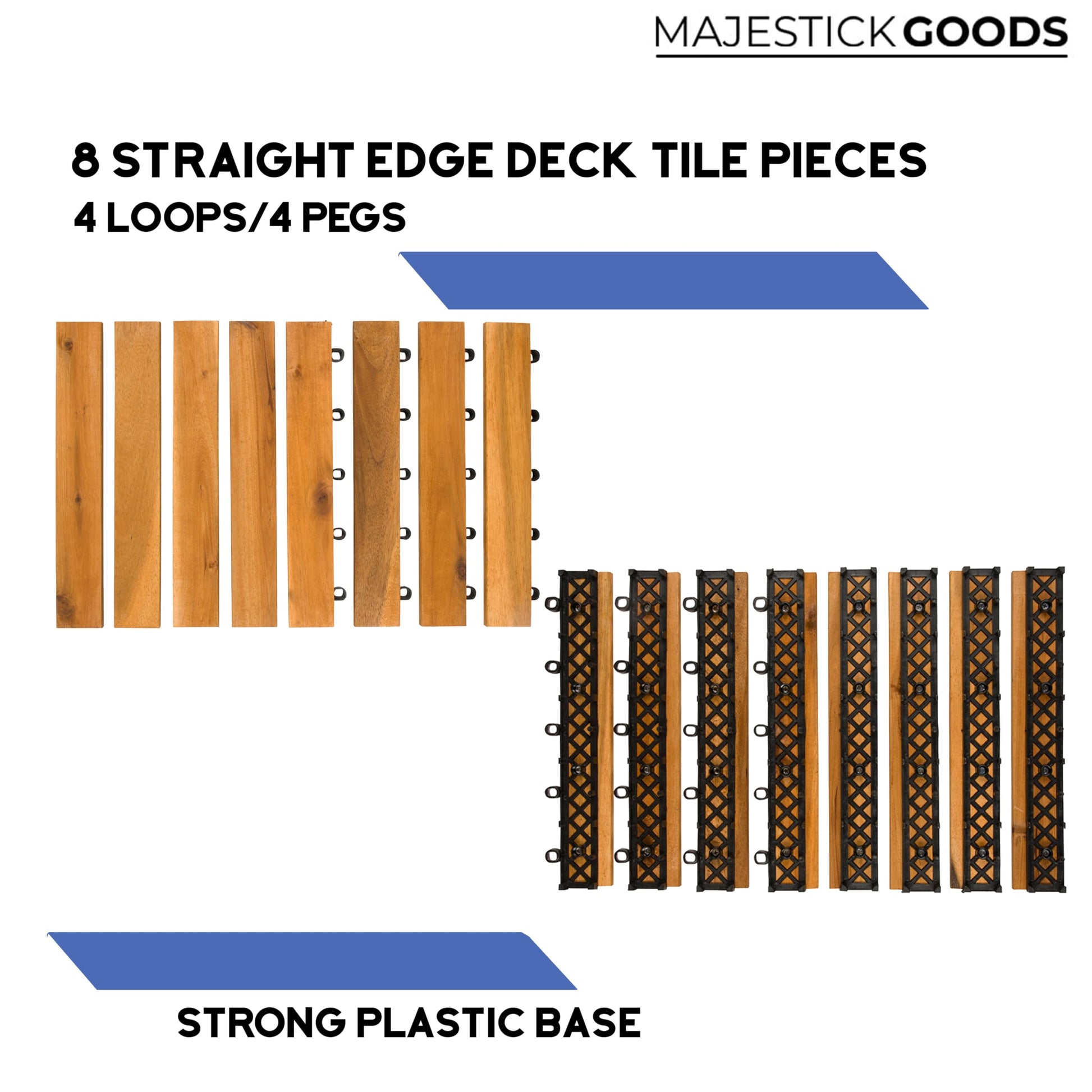 Edges for Interlocking Deck Tiles | Snap Together Edge for Wooden Flooring | Floor Decking Tile Edge - 12 x 12 Acacia Hardwood Outdoor Flooring Patio, Wooden Floor Balcony (Edge Straight 8 Pa - WoodArtSupply