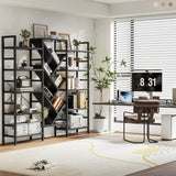 INNOD 70x70” Triple 5 Tier Book Shelf, Large Wooden Bookcase with 17 Open Display Shelf, Modern Tree Bookshelf Metal Frame Tall Book Case Furniture for Living Room Bedroom Home Office Black INNOD