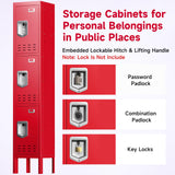 Locker Metal Storage Cabinet, Steel Office Storage Lockable Lockers for Employees Kids School Gym Home Garage Locker with Mirror & Hooks (3 Doors, Red) KAER