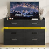 DWVO 6 Drawer Dresser with LED Light, Modern Dresser Chest of Drawers, Wide Drawer Organizer Cabinet with Top Storage Shelf, Black DWVO