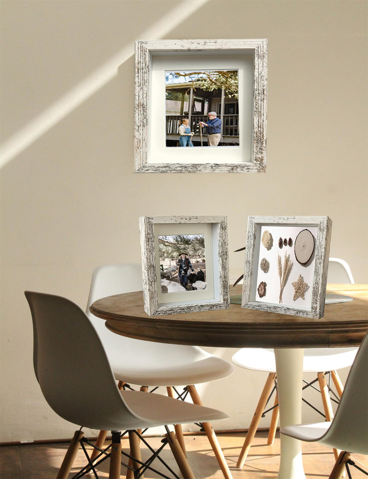 Houstimi Wooden 4x6 Shadow Box Frame Farmhouse Small Shadow Box Display Case Glass Surface Internal Depth 0.6 inch for Wall or Tabletop（White,4 Pack） Houstimi